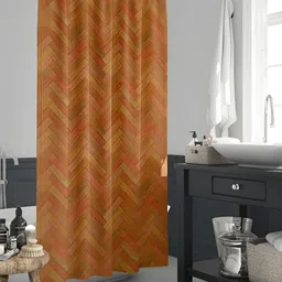 ArtzFolio Rust-Brown & Olive-Green Printed Waterproof Shower Curtains-18