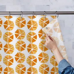 ArtzFolio White & Orange Colored Printed Waterproof Shower Curtains-picture-4