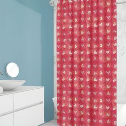 ArtzFolio Pink & Beige Heart Printed Waterproof Shower Curtains-image-68