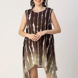 Moomaya Abstract Printed Sleeveless High-Low Longline Opaque Casual Top-14