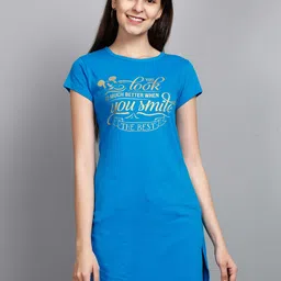 Fleximaa Blue & Golden Print Pure Cotton Longline Top-image-31