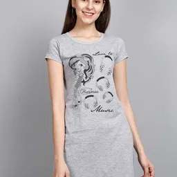 Fleximaa Women Grey Printed Cotton Longline Top-image-50