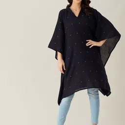 The Kaftan Company Black Woollen Polka Dots Printed Kaftan Longline Top-image-24