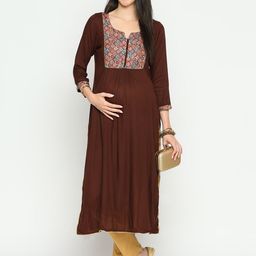 Mom For Sure by Ketki Dalal Ethnic Motifs Yoke Design Thread Work Maternity Kurta-image-10