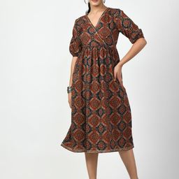 KALINI Ethnic Motifs Printed V-Neck Cotton A-Line Ethnic Dress-image-49