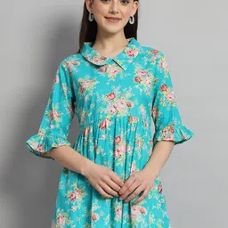 HANDICRAFT PALACE Printed Bell Sleeve Cotton Longline Top-image-19