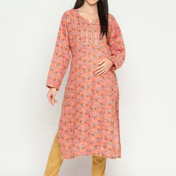 Mom For Sure by Ketki Dalal Floral Printed Straight Gotta Patti Cotton Maternity Kurta-picture-14