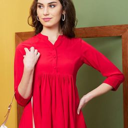 Globus Rose Opaque Mandarin Collar Longline Top-image-21