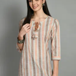 DOISA Vertical Striped Tie-Up Neck Cotton Regular Longline Top-image-76