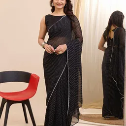 HERE&NOW Leheriya Soft Georgette Printed Ready to Wear Saree-image-8