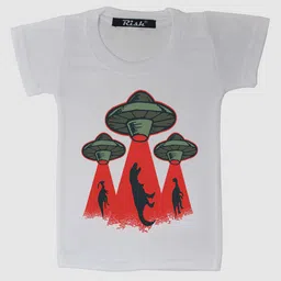 RISH Kids White UFO Dinosaur Printed T-shirt-image-4
