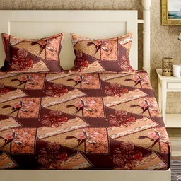 Aura Brown & Pink Ethnic Motifs 150 TC Cotton Queen Bedsheet With 2 Pillow Covers-image-34