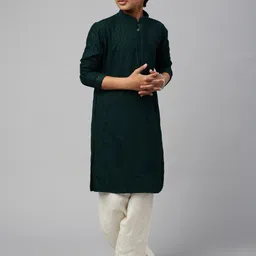 Sangria Boys Ethnic Motifs Embroidered Mandarin Collar Chikankari Pure Cotton Kurtas-55