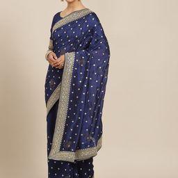 Kalista Navy Blue Ethnic Motifs Zari Saree-image-60