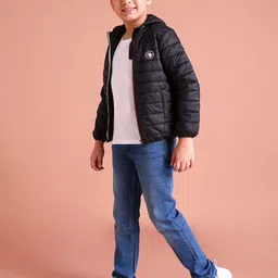 U.S. Polo Assn. Kids Boys Solid Hooded Puffer Jacket With Brand Logo Applique Detail-image-0