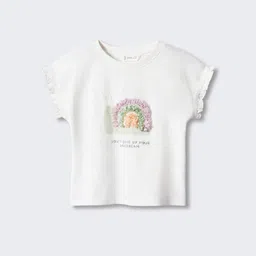 Mango Kids Girls Conversational Printed Pure Cotton T-shirt with Ruffled Detail-picture-13
