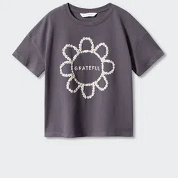 Mango Kids Girls Pure Cotton Floral Printed Drop-Shoulder Sleeves T-shirt-image-51