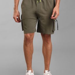 KZ07 By Kazo Men Olive Green High-Rise Cargo Shorts-image-33