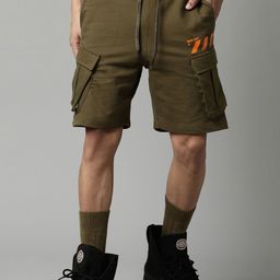 Breakbounce Men Olive Green Mid-Rise Cotton Cargo Shorts-image-29