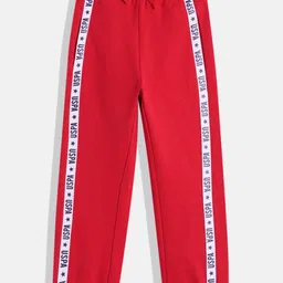 U.S. Polo Assn. Kids Girls Mid-Rise Knitted Joggers With Brand Logo Side Taping Detail-image-62