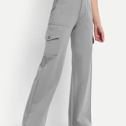 Next One Women Smart Straight Fit High-Rise Easy Wash Cargos Trousers-image-90