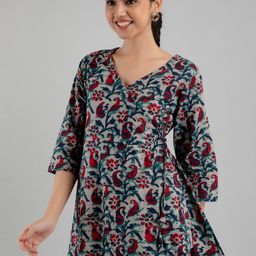 FERANOID Paisley Printed V-Neck Pure Cotton Angrakha Kurti-55
