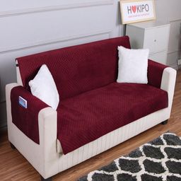 HOKIPO Red Velvet 1 Seater Sofa Cover With Arms-10