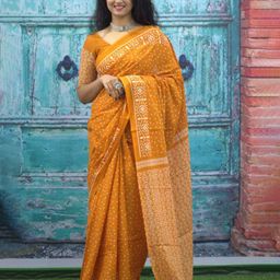 NIKHILAM Polka Dot Pure Cotton Bagru Saree-image-80