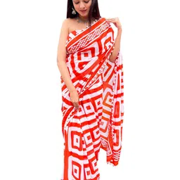JAIPURI BLOCK PRINT Geometric Printed Pure Cotton Bagru Saree-77
