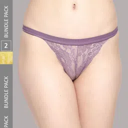 PrettyCat Women Pack of 2 Lace Thongs Briefs PC-PA-6023-MOV-GRN-S-image-76