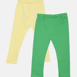 Kryptic Girls Green & Yellow Pack Of 2 Solid Cotton Leggings-image-26