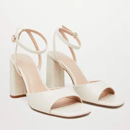 MANGO Women Off White Croc Textured Block Heels-2