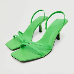 MANGO Women Green Solid Leather Heels-22