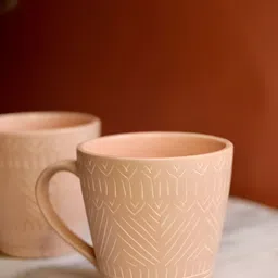 Your Local Store Pink & White 2 Pieces Textured Ceramic Glossy Cups 350 ml-56