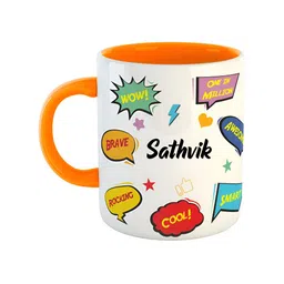 ARTBUG Orange & White Printed Ceramic Glossy Personalized Mug 350 ml-image-40