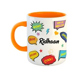 ARTBUG Orange & White Printed Ceramic Glossy Personalized Mug 350 ml-image-61