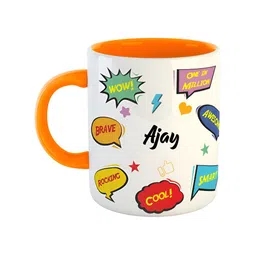ARTBUG Orange & White Text Printed Personalised Ceramic Glossy Mug 350 ml-11