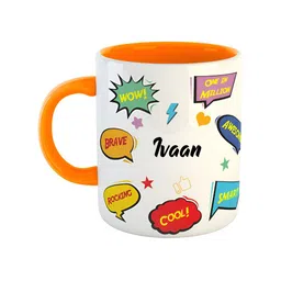 ARTBUG Orange & White Printed Ceramic Glossy Personalized Mug 350 ml-15