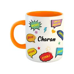 ARTBUG Orange & White Text Printed Personalised Ceramic Glossy Mug 350 ml-29