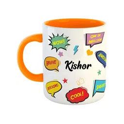 ARTBUG Orange & White Printed Ceramic Glossy Personalized Mug 350 ml-image-50
