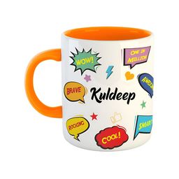ARTBUG Orange & White Printed Ceramic Glossy Personalized Mug 350 ml-image-98