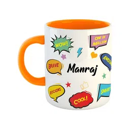 ARTBUG Orange & White Printed Ceramic Glossy Personalized Mug 350 ml-image-47