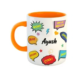ARTBUG Orange & White Text Printed Personalised Ceramic Glossy Mug 350 ml-35