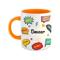 ARTBUG Orange & White Printed Ceramic Glossy Personalized Mug 350 ml-17