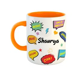 ARTBUG Orange & White Printed Ceramic Glossy Personalized Mug 350 ml-image-67