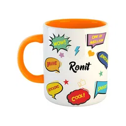 ARTBUG Orange & White Printed Ceramic Glossy Personalized Mug 350 ml-image-34