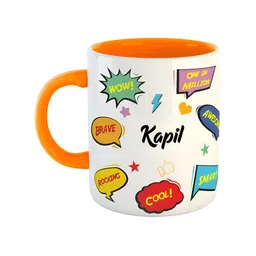 ARTBUG Orange & White Printed Ceramic Glossy Personalized Mug 350 ml-image-45