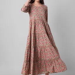 Haute and Humble Floral Printed Pure Cotton Fit & Flare Ethnic Dress-image-17