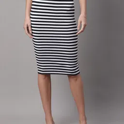 DOOR74 Striped Printed Straight Knee-Length Skirt-image-74