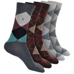 FOOTPRINTS Men Pack Of 5 Checked Odour Free Calf-Length Socks-image-42